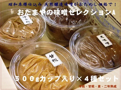 【初回送料無料】天然醸造味噌 500g×4個セレクションA(甘糀・浮糀・麦・2年熟成)【同梱不可】■FNS■