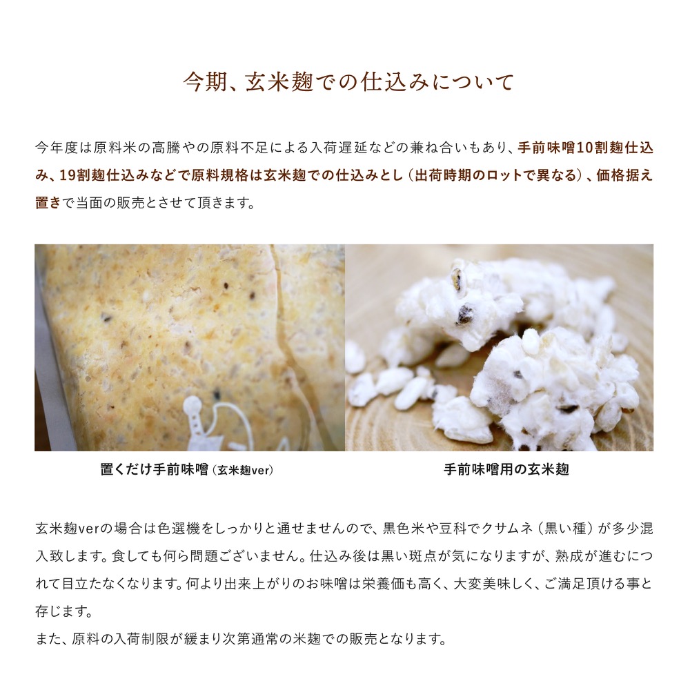 今期、玄米麹での仕込みについて