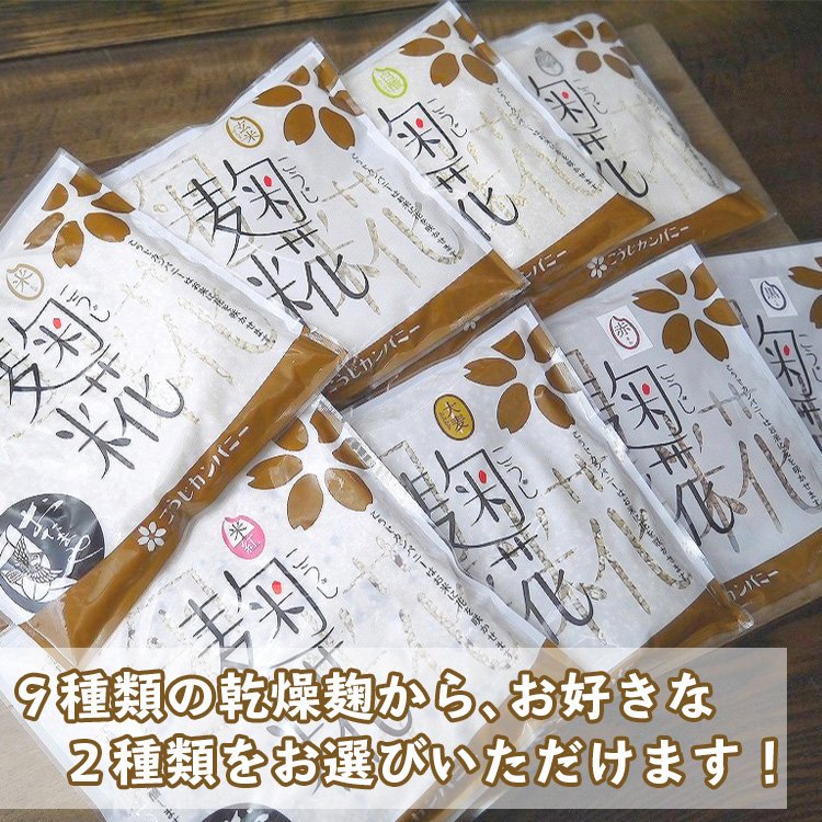 9種類から選べる乾燥麹セット(砕米麹・米麹・玄米麹・大麦麹・黒米麹・赤米麹・米紅麹・白酸麹・豆麹)送料無料 同梱不可 お試し ネコポス