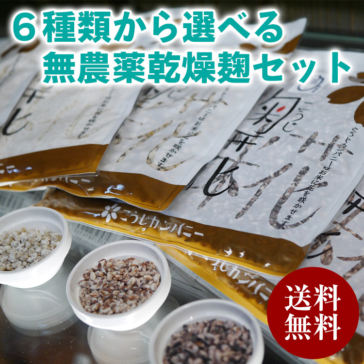 6種類から選べる無農薬乾燥麹セット(米麹・玄米麹・クロ黒麹・黒米麹・赤米麹・豆麹)送料無料 同梱不可 お試し ネコポス