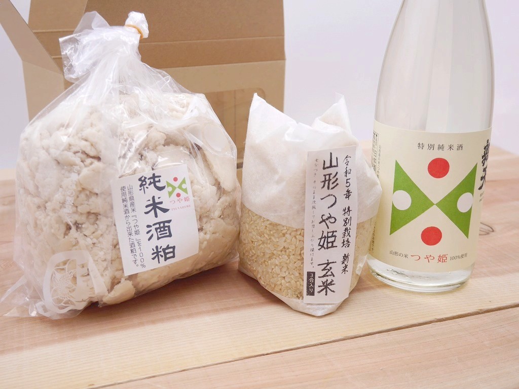 山形つや姫セット（特別純米酒720ml・純米酒粕1kg・つや姫米 7分づき3合450g）